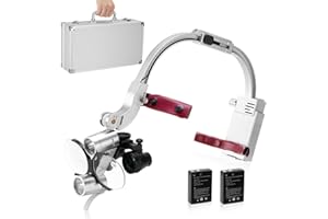 4E 4E'S USA Head-Mounted Dental Loupes with Light 3.5X 420mm, Dual Rechargeable Batteries, Ergonomic Design, Clear Vision & Comfort - Silver
