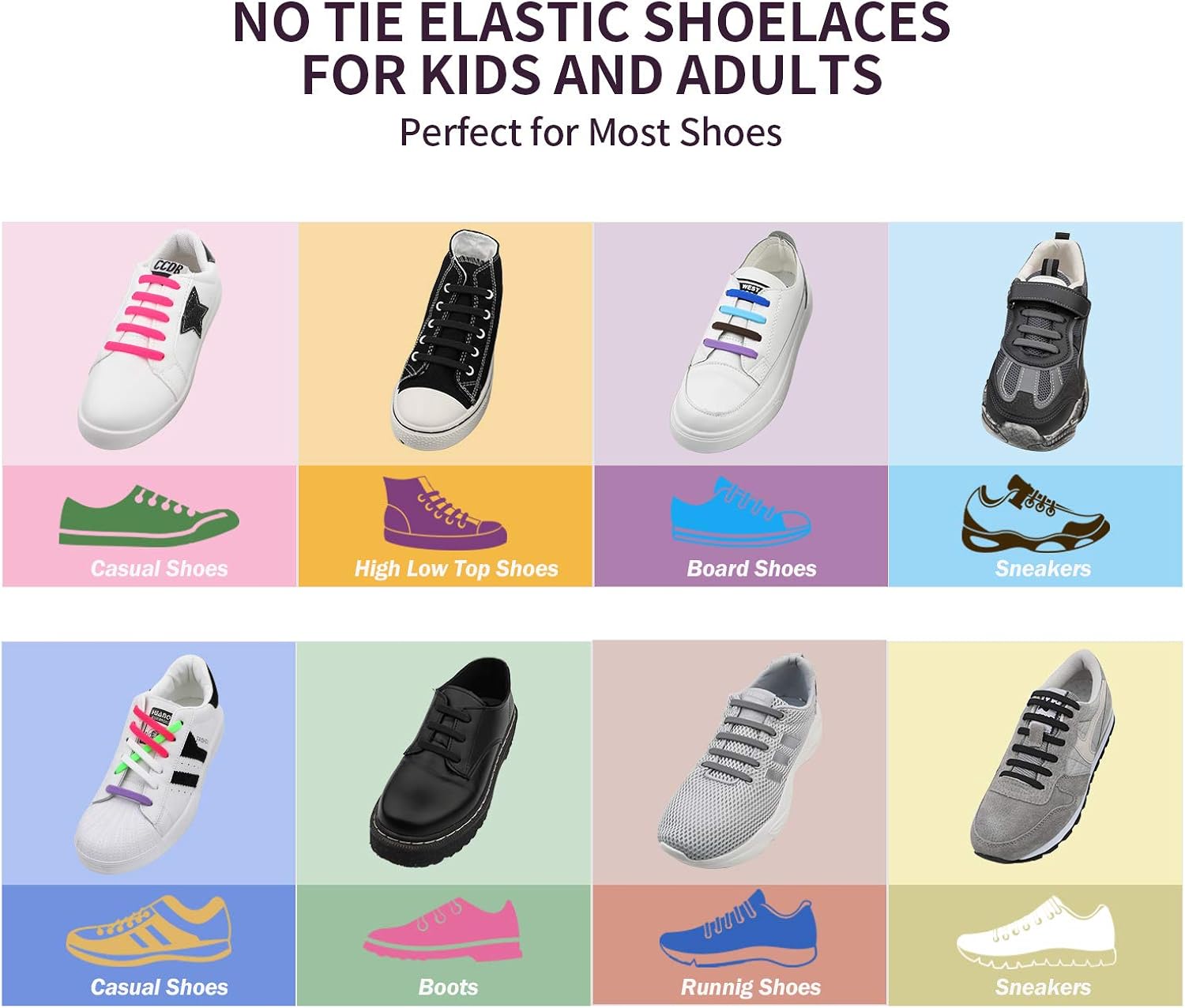 Udaily No Tie Shoelaces for Kids and Adults, Elastic Silicone Shoe Laces for Sneaker: Shoes