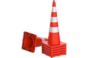 NEWPEAS 6 Pack Traffic Cones 36 Inch Safety Cones with Reflective Collar, Orange Cones with Weighted Base and Hand-Held Ring Used for Traffic Control, Parking Lot, Driving Training.