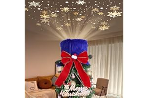 HIAGROW Christmas Tree Topper Hat, Velvet Blue Tree Toppers Christmas Decorations with Led Rotating Snowflake Projector for Tree Xmas/Holiday/Winter Snowman Party Indoor Decor