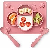 ROCCED Suction Plates for Baby Placemat Spoon Fork Set for Toddlers, Silicone Baby Plates with Suction Dishes for Kids Plate-