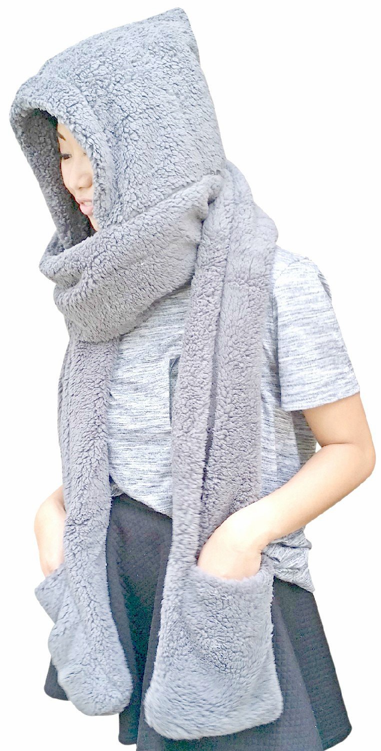 AM Landen Super Cute Extra Thick Cozy Fluffy Winter Warm Hoodie Gloves Pocket Hat Scarf Great Christmas Gifts AM Landen Super Cute Extra Thick Cozy Fluffy Winter Warm Hoodie Gloves Pocket Hat Scarf Great Christmas Gifts