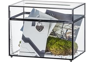 NCYP Small 9.8" x 5.6" x 7.7" Glass Card Box with Slot and Lock for 4x6 Inches Cards - Wedding Birthday Party Centerpiece, In