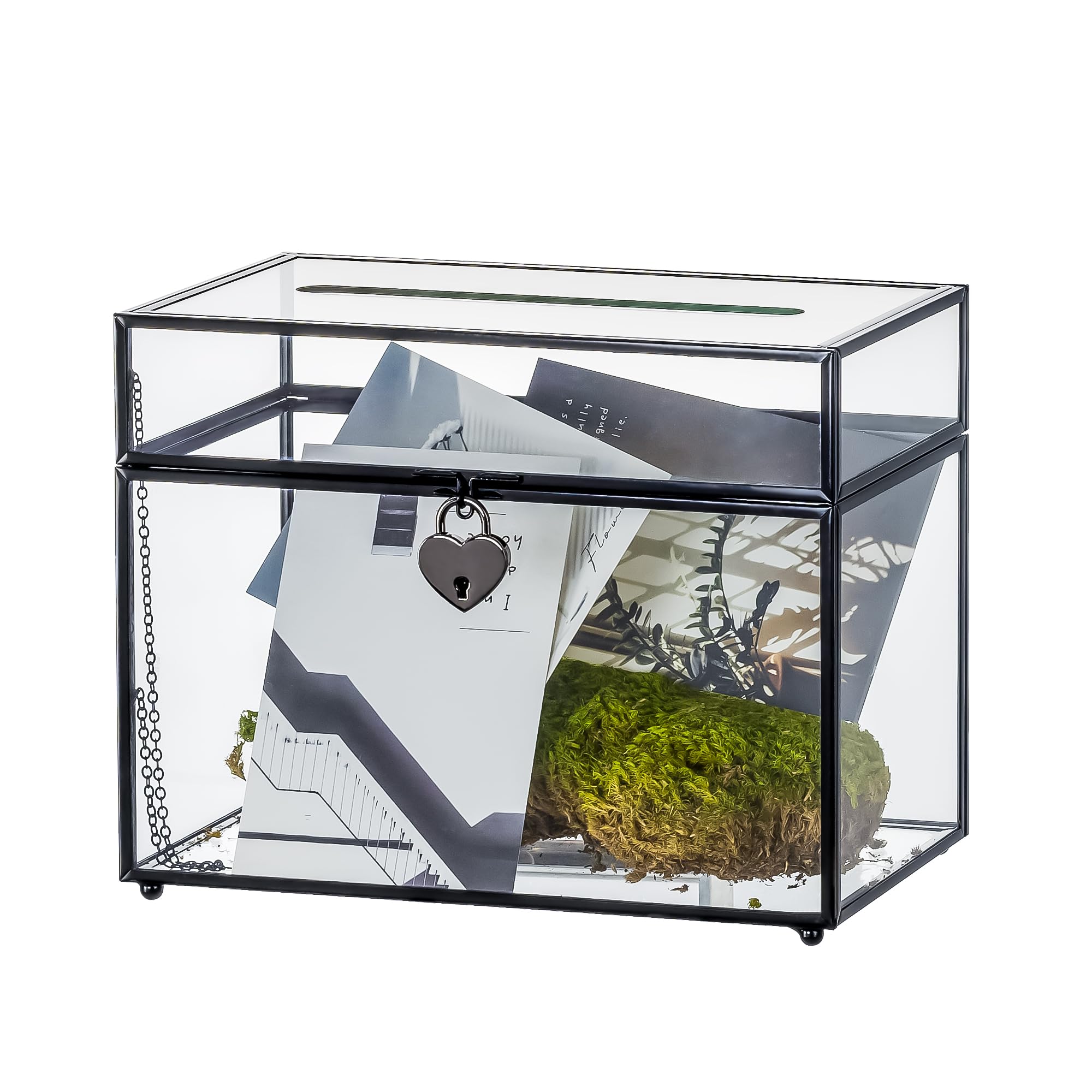 Photo 1 of NCYP Small Wedding Card Box with Slot and Lock - 9.8 x 5.6 x 7.7 Inches Black Geometric Card Holder, Birthday Party Tabletop Decoration - Slot Length 7.1'' (Glass Box Only)