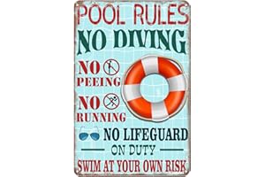 VIODENL Metal Sign Pool Rules Swim At Your Own Risk Wall Art Funny Swimming Pool Signs Decor Outdoor 12x17 Inches