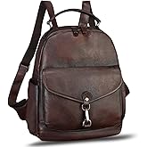 IVTG Genuine Leather Backpack for Women Vintage Laptop Knapsack Purse Rucksack Fashion Daypack Bag High Capacity for Travel (Coffee)