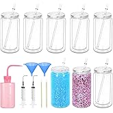 Maucircol 16 Oz Acrylic Snowglobe Tumbler Cup Supplies, 8 Pack Pre-Drilled Double Wall Plastic Snowglobe Tumbler Starter Kit Including Funnel Squeeze Bottle Funnel