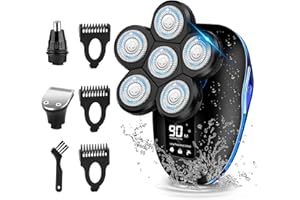 SAKIOO Head Shaver for Bald Men,6-in-1 Electric Shaver for Bald Head 6D Wet/Dry Waterproof Mens Electric Razor Head Shavers Mens Grooming Kit Cordless Rechargeable Face Shaving Rotary Shavers (Blue)