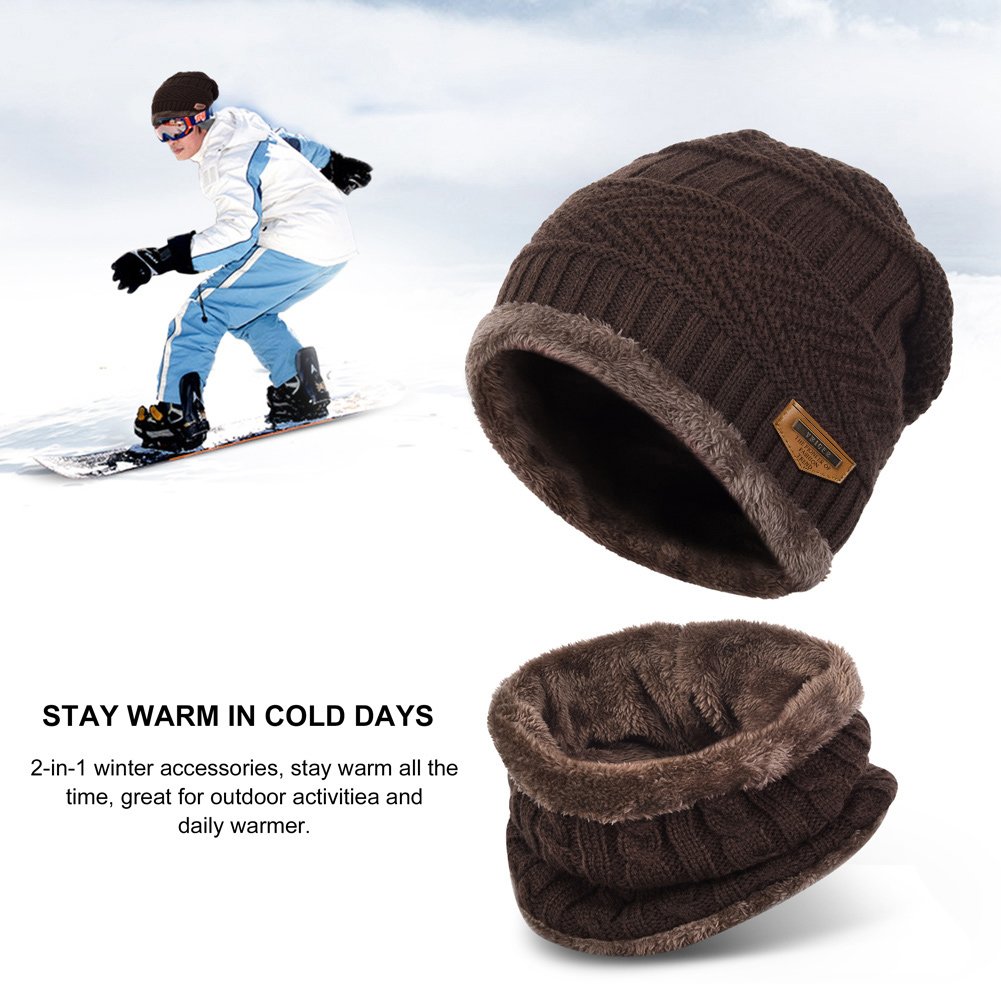 Vbiger Warm Knitted Hat and Circle Scarf Skiing Hat Outdoor Sports Hat