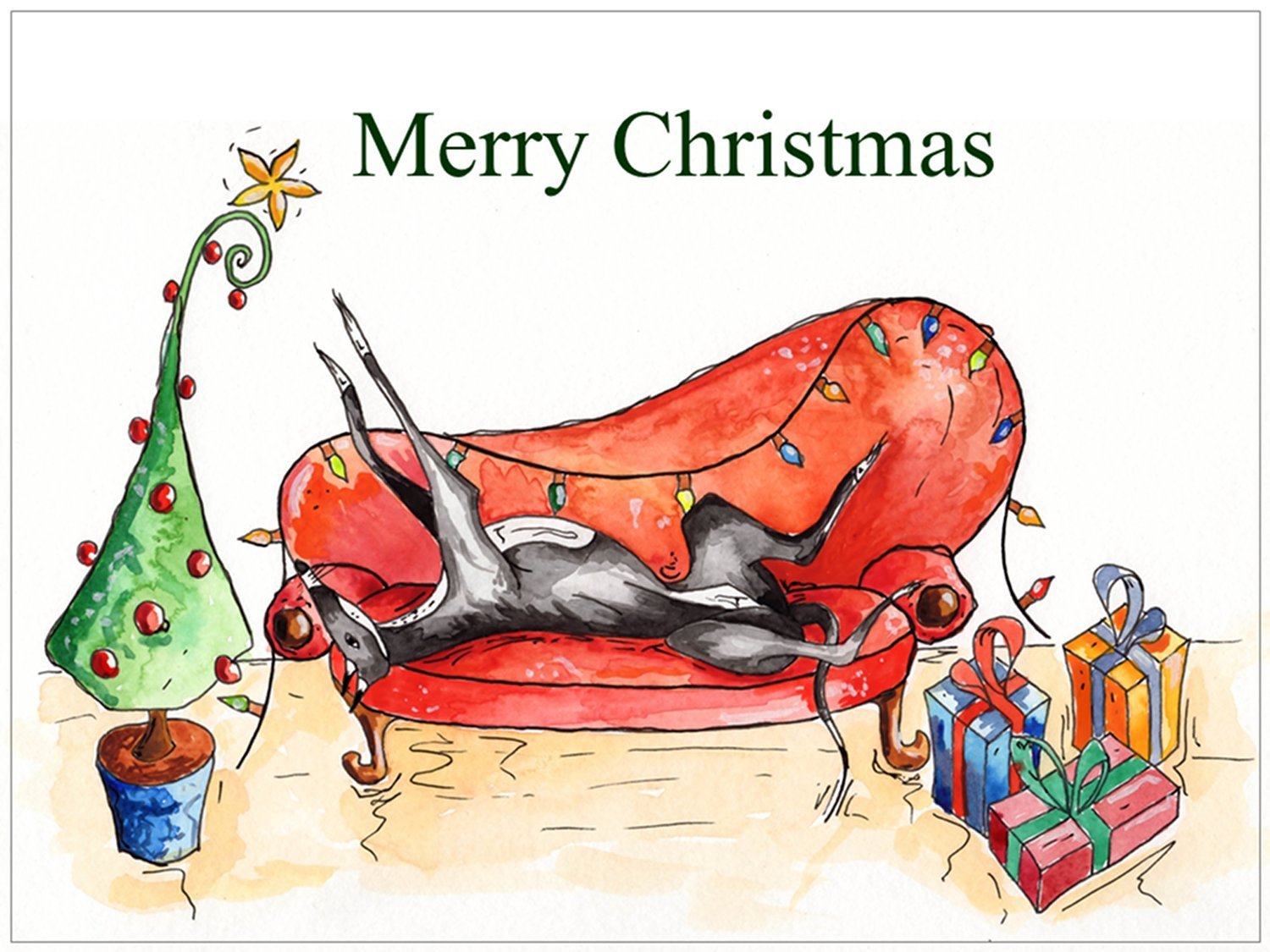 Pack of 12 - Christmas Cards (Xmas Cards) Greyhound Whippet Lurcher Italian Dog Gifts