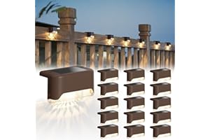 JACKYLED Solar Fence Lights 16 Pack Outdoor Solar Deck Light IP65 Waterproof Solar Step Lights Outdoor Lighting for Garden Deck Fence Railing Stair Patio Yard Pathway, Brown
