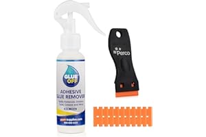 Perco Glue Off Adhesive Remover 100 mL / 3.3 fl. oz & Scraper with Plastic Razor for Removing Labels (Adhesive Remover & Scra