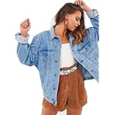 Justalwart Women's Oversized Vintage Denim Jacket Long Sleeve Boyfriend Coat