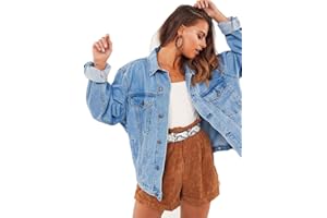 Justalwart Women's Oversized Vintage Denim Jacket Long Sleeve Boyfriend Coat