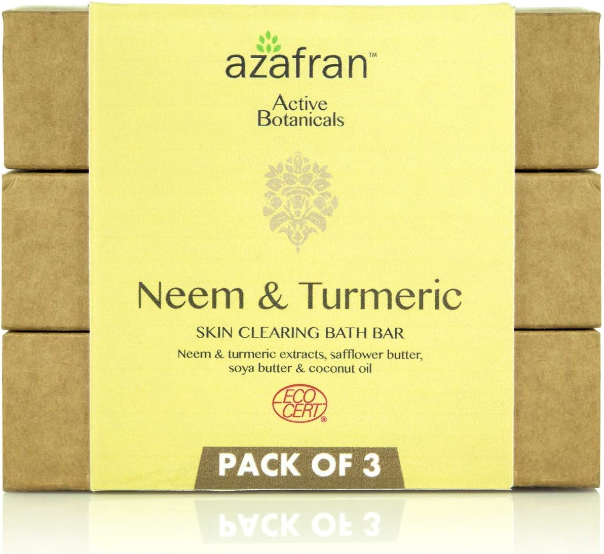 Azafran Turmeric and Neem Bath Soap Bar, Cruelty Free & Vegan, Pack Of