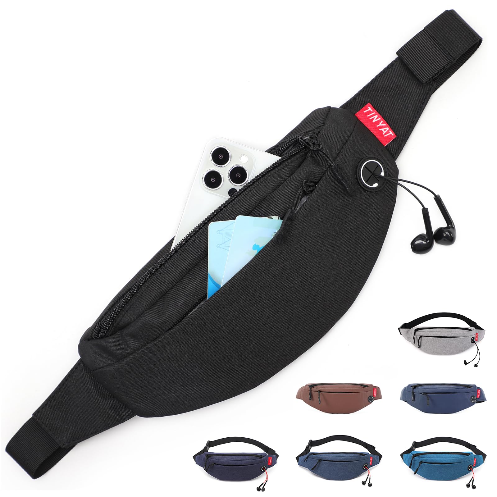 TINYAT Fanny Pack Waist Women Bum Bag Waterproof Sling Pocket Men Sport Running Hiking Walking Dog Travel Super Lightweight T2003 (Black/2003)