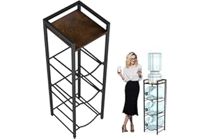 BETSEO 5 Gallon Water Jug Holder with Top Shelves, 4-Tier Water Jug Holder, Water Cooler Jug Rack, Water Jug Dispenser Stand Water Holder Stand Organizer for Home (4-Tier with Shelf Rustic Brown)