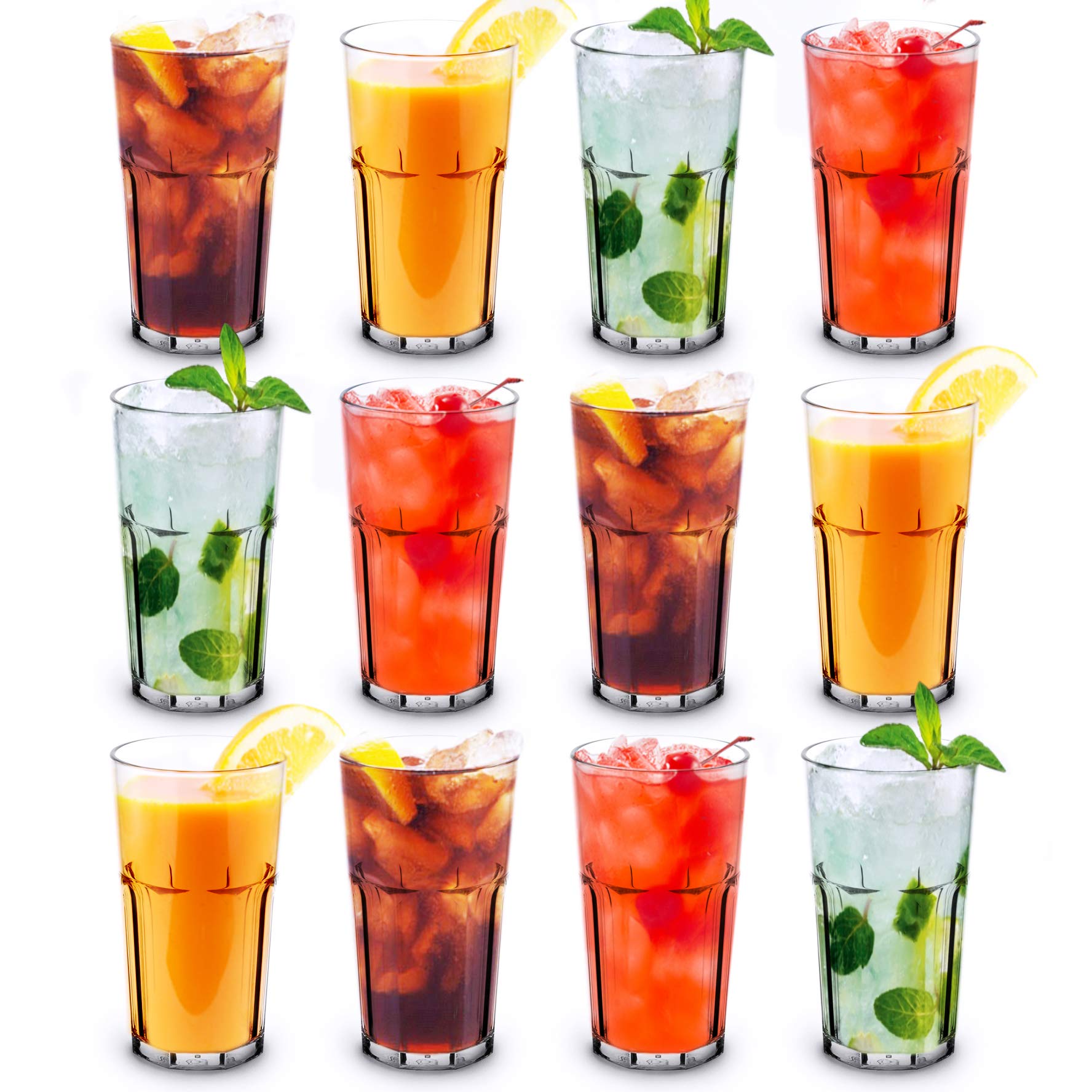 RBDRINKS RB Retro Tumbler Glasses Premium Plastic Unbreakable Reusable 12oz, Set of 12