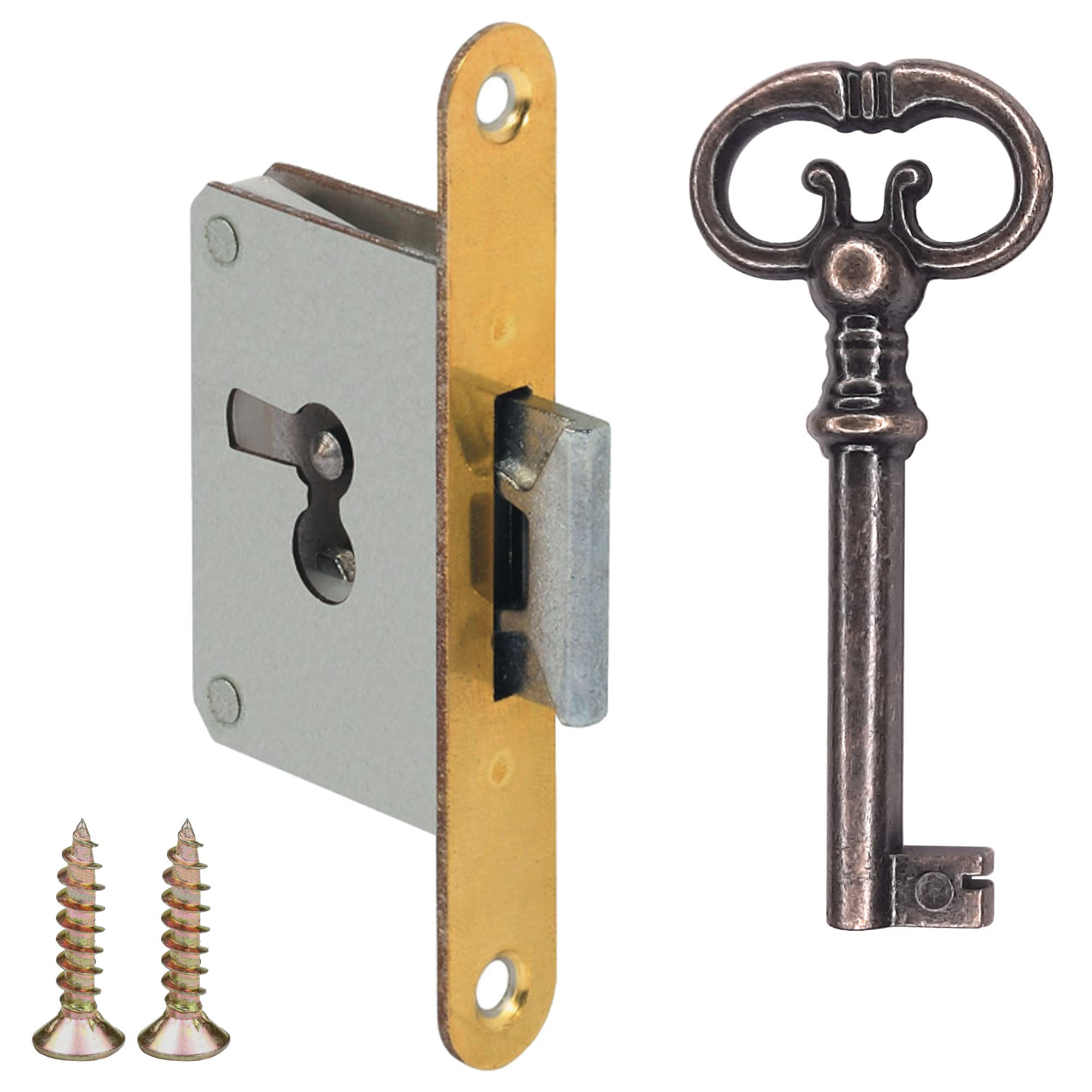 cyclingcolors Mortice Lock Key Replacement Furniture Antique Rustic Decoration Vintage Cabinet, Left Bronze and Brass