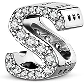 Aurevella Letter Charms 925 Sterling Silver Charms A-Z For Bracelets and Necklaces Initials Beaded Gifts For Women