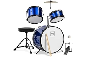 Best Choice Products 3-Piece Beginner Drum Set for Kids Juniors, w/Throne Stool, Cymbal, Drum Sticks, Bass Drum Pedal, 2 Toms - Blue