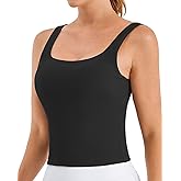 Stelle Women's Ribbed Tank Tops Seamless Padded Workout Crop Top Sleeveless Square Neck Cami Basic Shirts