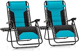 MFSTUDIO Padded Zero Gravity Chair Set of 2, Folding Patio Lounge Recliner with Adjustable Pillows & Cup Holder for Poolside Backyard, Support 400lbs(Pacific Blue)