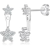 ZRU Gold Flower Stud & Dangle Earrings for Women, 14k Gold Plated Small Flower Double Cubic Zirconia Earrings Cartilage Studs, Hypoallergenic 925 Sterling Silver Post Christmas Jewelry Gifts