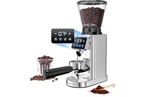 AMZCHEF Conical Burr Coffee Grinder - 48 Adjustments, LED Touch Display, Anti-Static, for Home & Office