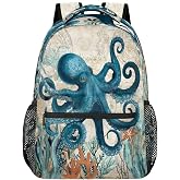 CFERSAN Vintage Octopus Ocean Backpack for Kids Girls Boys School Backpack Aesthetic Students Bookbag 16 inch Laptop College Daypack Lightweight Gym Travel Bag Sports Computer Rucksack