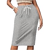 SHENHE Women's Casual Elastic High Waist Drawstring Knee Length Pencil Skirt with Pockets