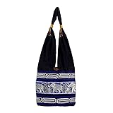 NOVICA Blue Elephant Cotton Sling Cross Body