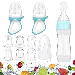 Baby Feeder - Fruit Pacifier Feeder- Silicone Bottle Squeeze Spoon Feeder for Infant Feeding - Teething Pacifiers for Babies, Gift for Baby (Blue)