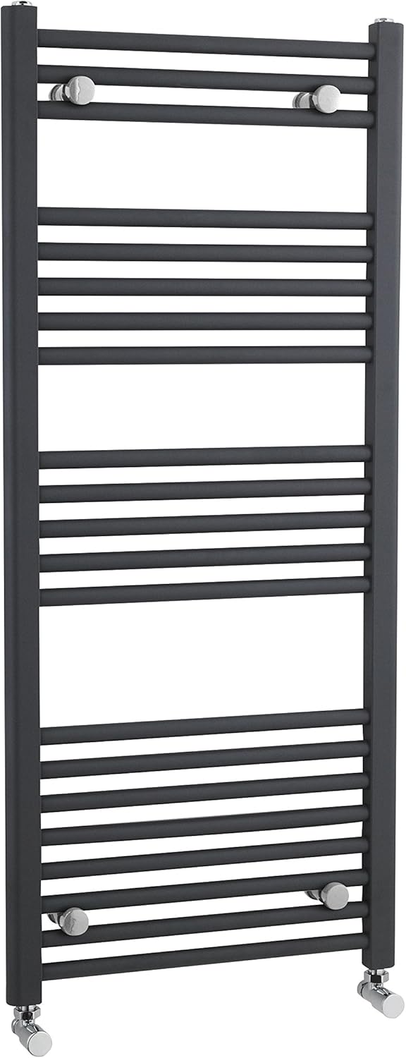 nuie MTY105 Modern Bathroom Vertical Heated Ladder Towel Rail with Straight Rails, 1150mm x 500mm, Anthracite