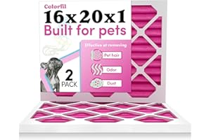 16x20x1 Air Filter by Colorfil | Color Changing Filters for Cat and Dog Odor | MERV 8 Furnace AC Filter for Pet Hair and Dust | 15.5"x19.5"x0.75" Exact Size | Pack of 2