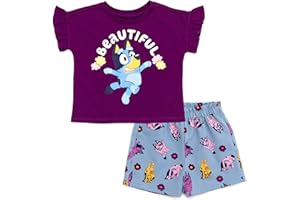 Bluey Girls T-Shirt and Chambray Shorts Outfit Set Toddler to Big Kid Sizes (2T - 10-12)