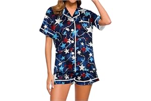 GENERIC HBDHEJL 4th of July Pajamas Set Women Two-Piece Nightwear Short Sleeve Sleepwear Soft Button Down Loungewear Pjs Set