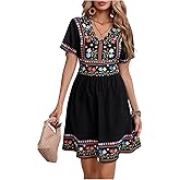 SweatyRocks Women's Floral Print A Line Dress V Neck Short Sleeve Boho Vacation Dresses