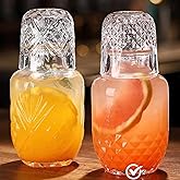 Bedside Water Carafe and Glass Set, Mfacoy 17 OZ Glasses Pitcher & 5 OZ Cup, Bedside Night Carafe Pitchers and Water Glass Tumbler Set, Vintage Glass Water Pitcher with Cup Set for Bedroom