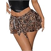 BEAUDRM Women's Y2K Cheetah Skirt Ruffle Leopard Mini Micro Skirt Sexy Mesh Going Out Party Rave Clubwear