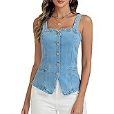 Ladyful Denim Vest Tops for Women Stretchy Denim Corset Tube Tank Top Adjustable Straps Y2K Jean Vest Suit Waistcoat