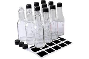 HINGWAH 12 Pack Hot Sauce Bottles, 5oz Clear Woozy Bottles with Leak Proof Black Screw Caps and Snap On Dripper Inserts, Empt