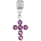 RUBYCA Crystal Cross Dangle Charms for Bracelets Jewelry Making Silver Plated Pendant Beads (Light Purple, 10pcs)