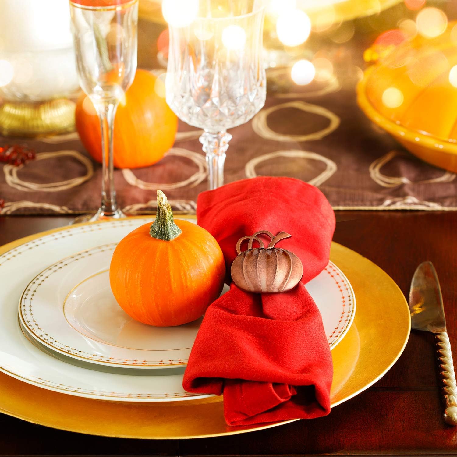 Thanksgiving Napkin Rings Pumpkin Napkin Ring Holders Fall Napkin Ring Holders Pumpkin Dinner Tables Rings for Thanksgiving, Dinner Parties, Weddings, Family Gatherings, Halloween (Bronze, 6): Home & Kitchen