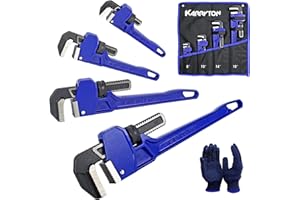 KARRYTON Pipe Wrench set,8" 10" 14" 18" Adjustable Jaw Opening Cast Iron Straight Handle Plumbing Wrench, Perfect Plumbers Tool for Oil Field, Plumbing, Auto Repair, Construction and Mechanics