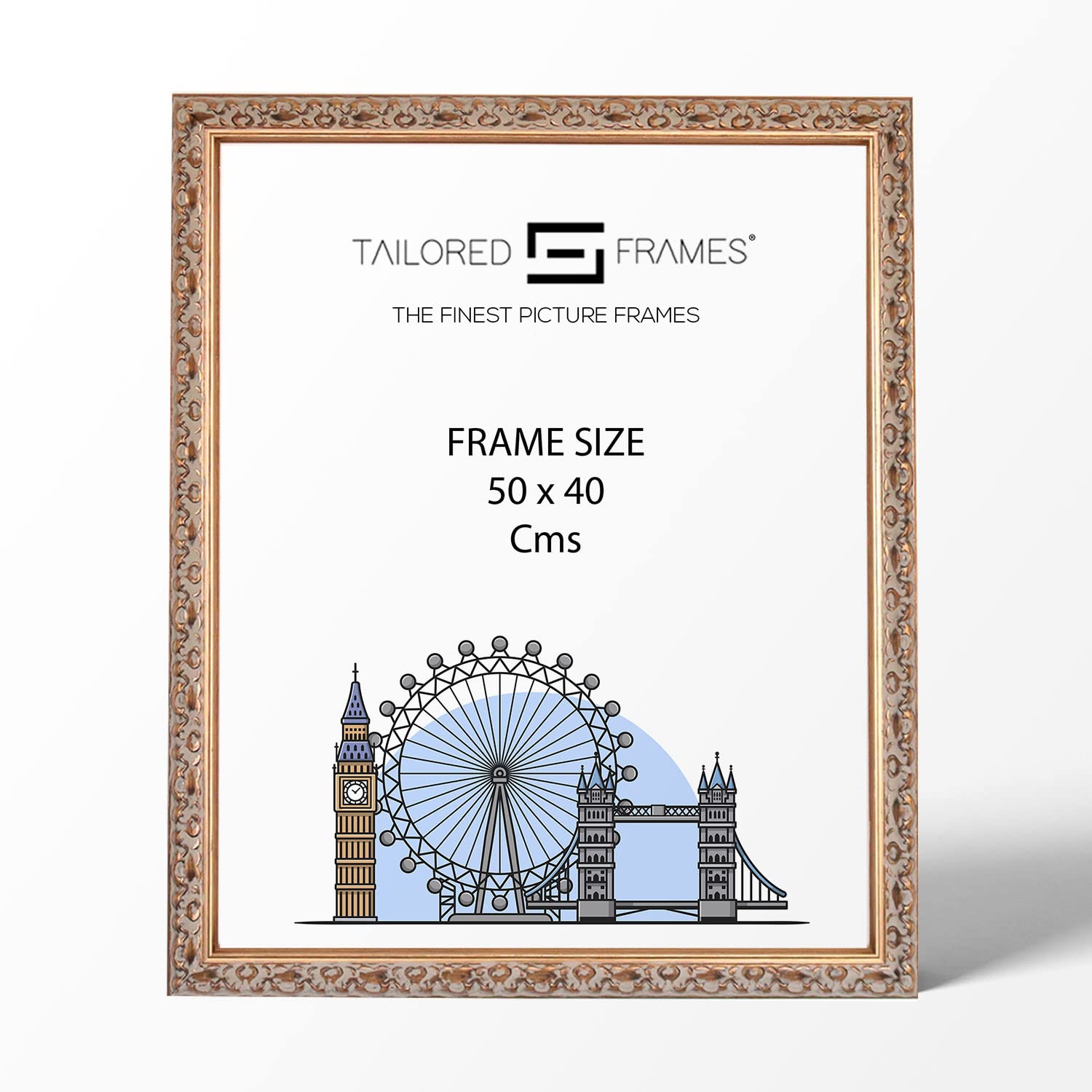Tailored Frames Vienna Gold 50 x 40 cm | Rustic Style Vintage Single Picture Frame | Wall Hanging Type | Photo Frame Without Mount