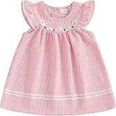 Madjtlqy Toddler Baby Girl Easter Outfit Dress Bunny Embroidery Striped Ruffled Sleeve Dresses