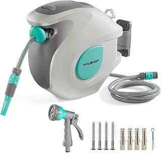 HAUSHOF Schlauchtrommel, 20+2m Schlauchaufroller,180° Schwenkbar Wand-Schlauchbox mit automatisches Aufrollen und Wandhalterung für Garten