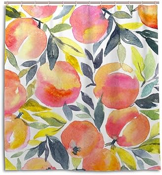 N\A Kuizee Cortina de Ducha Brillante Pintado a Mano Acuarela