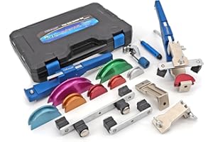 CARVALAX 90° Ratcheting Tube Bender Kit - 7 Color-Coded Aluminum Heads for 1/4" to 7/8" Pipes, Reverse-Bend Adapters & Portable Toolbox, Tube Cutter & Deburring for HVAC/Hydraulic Projects (Blue）
